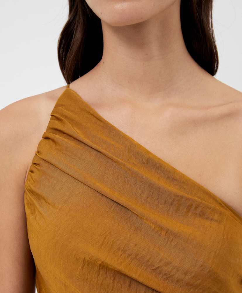 Vestido longo assimétrico de cetim