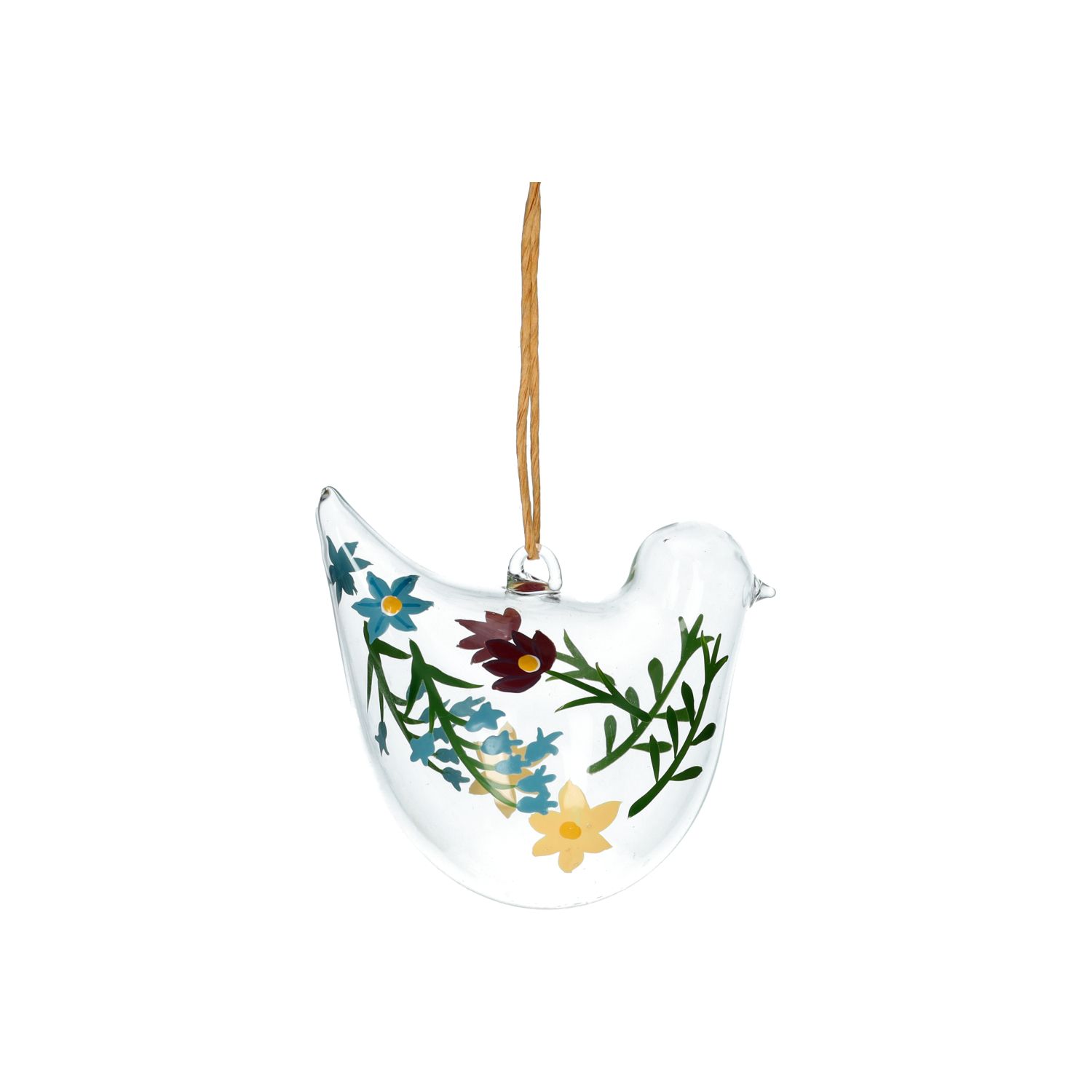 Paashanger, glas, vogel beschilderd met bloemen