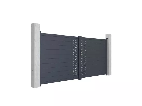 Portail électrique battant aluminium semi plein à motifs L397 x H181 cm anthracite GREGOR