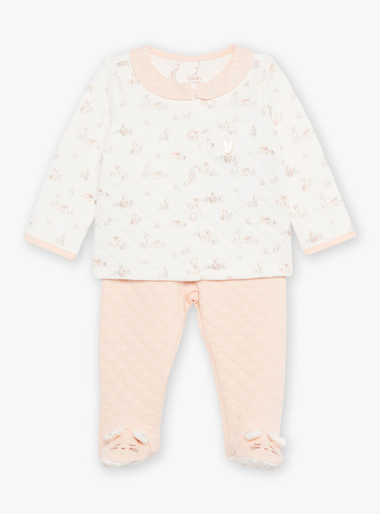 Ensemble pyjama écru en molleton à petits lapin