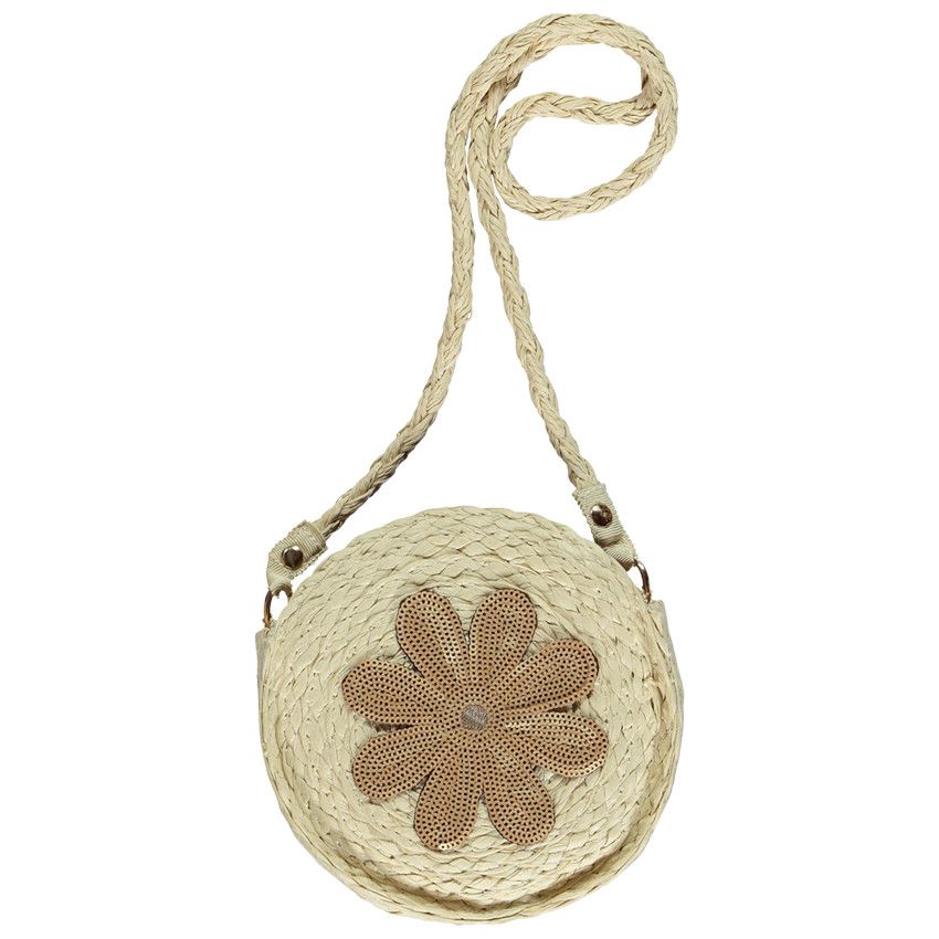 Sac bandoulière effet tressé avec fleur en sequins pour fille - Beige