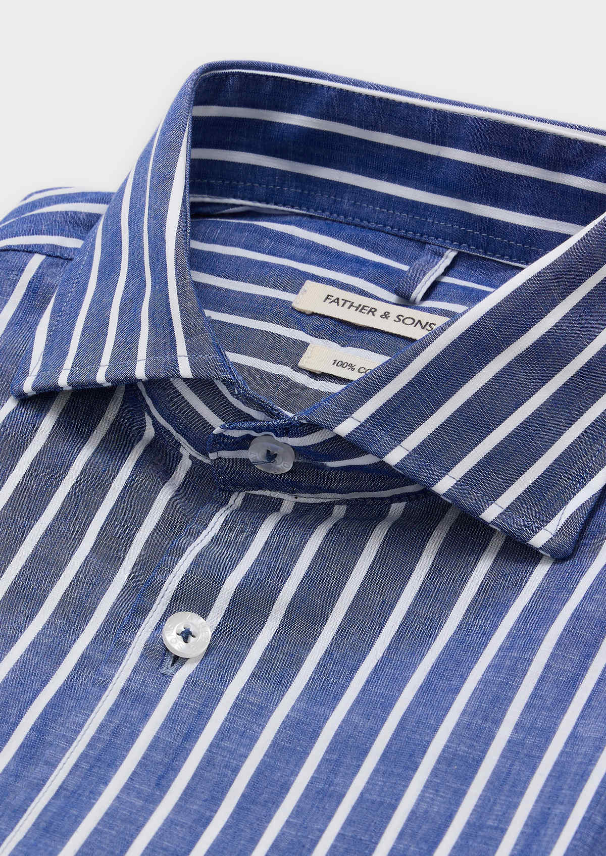 Chemise sport Slim en popeline de coton bleu jeans à rayures blanches