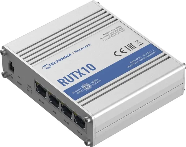 Teltonika RUTX10 - Trådløs router 4-port switch - 1GbE - Wi-Fi 5 - Dual Band - DIN monterbar på skinne