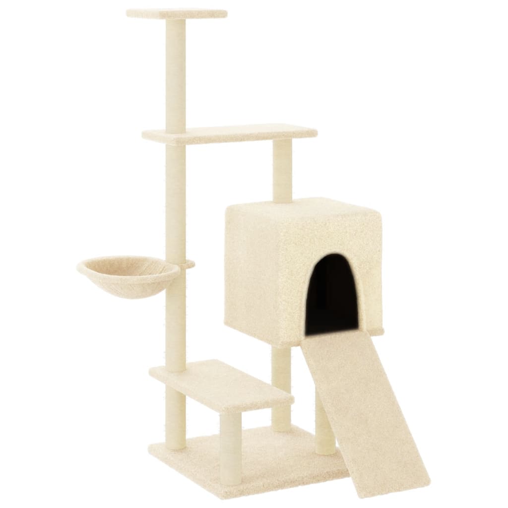 Arranhador para gatos vidaXL com postes de sisal, cor creme, 130,5 cm
