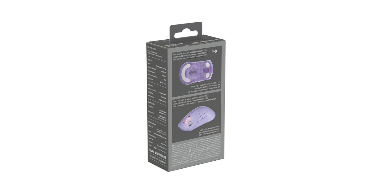SteelSeriesRival 3 Wireless Gen 2 gaming muis  (Lavendel, 18.000 dpi, RGB, 2.4GHz / Bluetooth 5.0)
