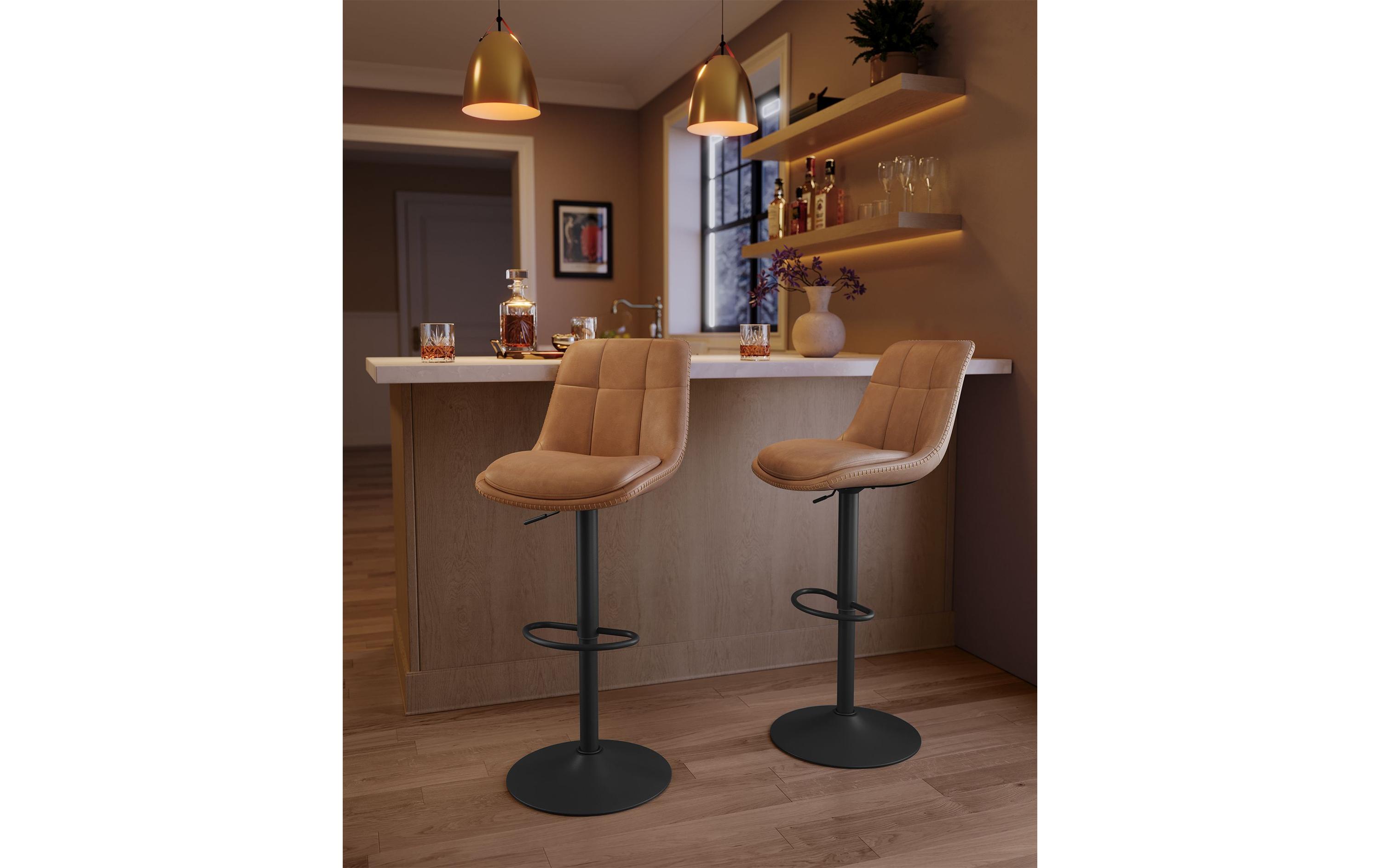 Barhocker 2er Set 48 x 90 cm/112 cm, Braun<br>Stabile Barstühle aus Kunstleder mit Rückenlehne