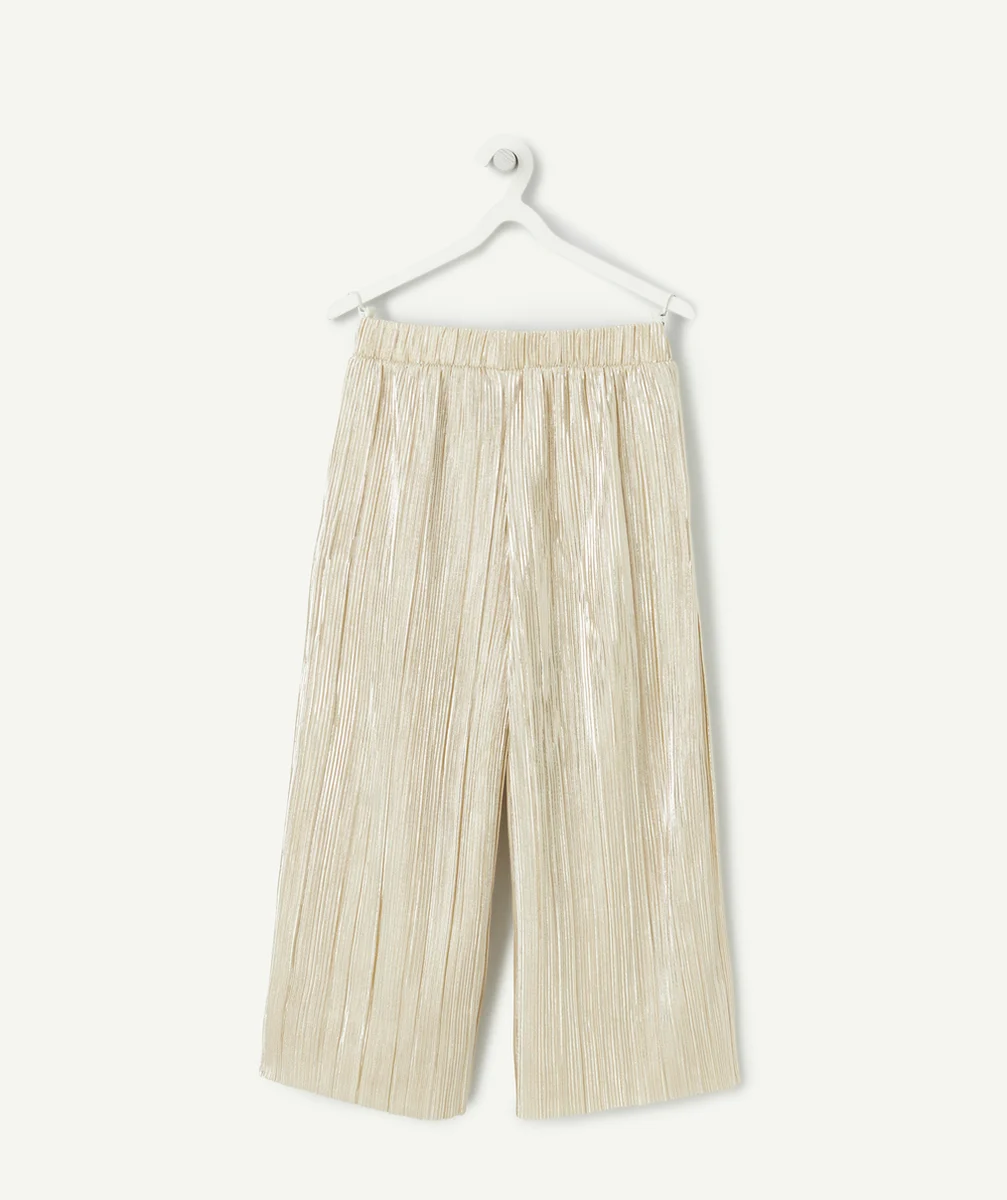 PANTALON LARGE FILLE PLISSÉ COULEUR DORÉE PAILLETÉ
