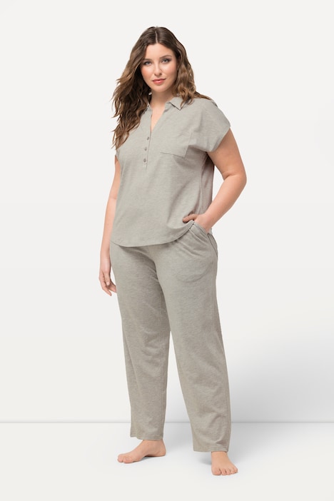 Pyjama, Oversized, Hemdkragen, V-Ausschnitt, Halbarm