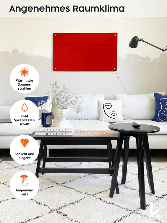 Könighaus Glas-Serie - 300 Watt - Glas Infrarotheizung - hochwertige Elektroheizung mit Glasoberfläche - inkl. Thermostat |Farbe: Schwarz