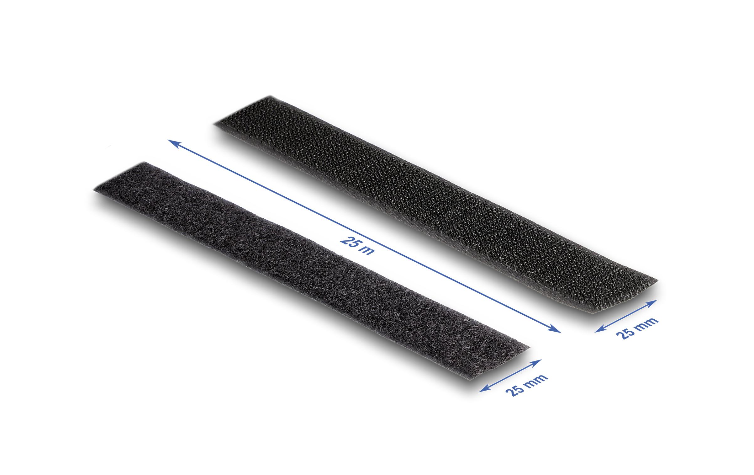 Klettband 25m x 25mm Strapazierfähig SchwarzDelock Strapazierfähiges Klettband mit Haft- und Flauschband L 25 m x B 25 mm schwarz