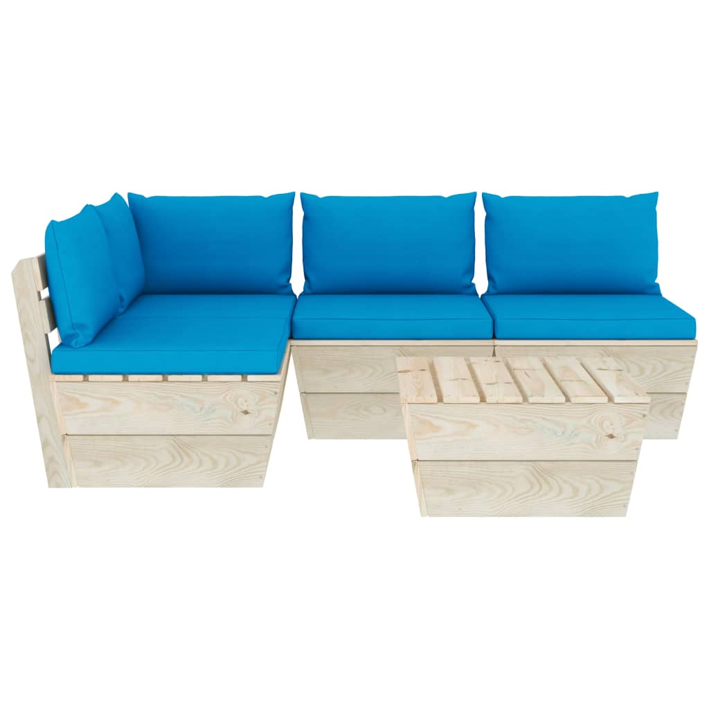 Salon de jardin meuble d'extérieur ensemble de mobilier palette 5 pièces avec coussins épicéa imprégné