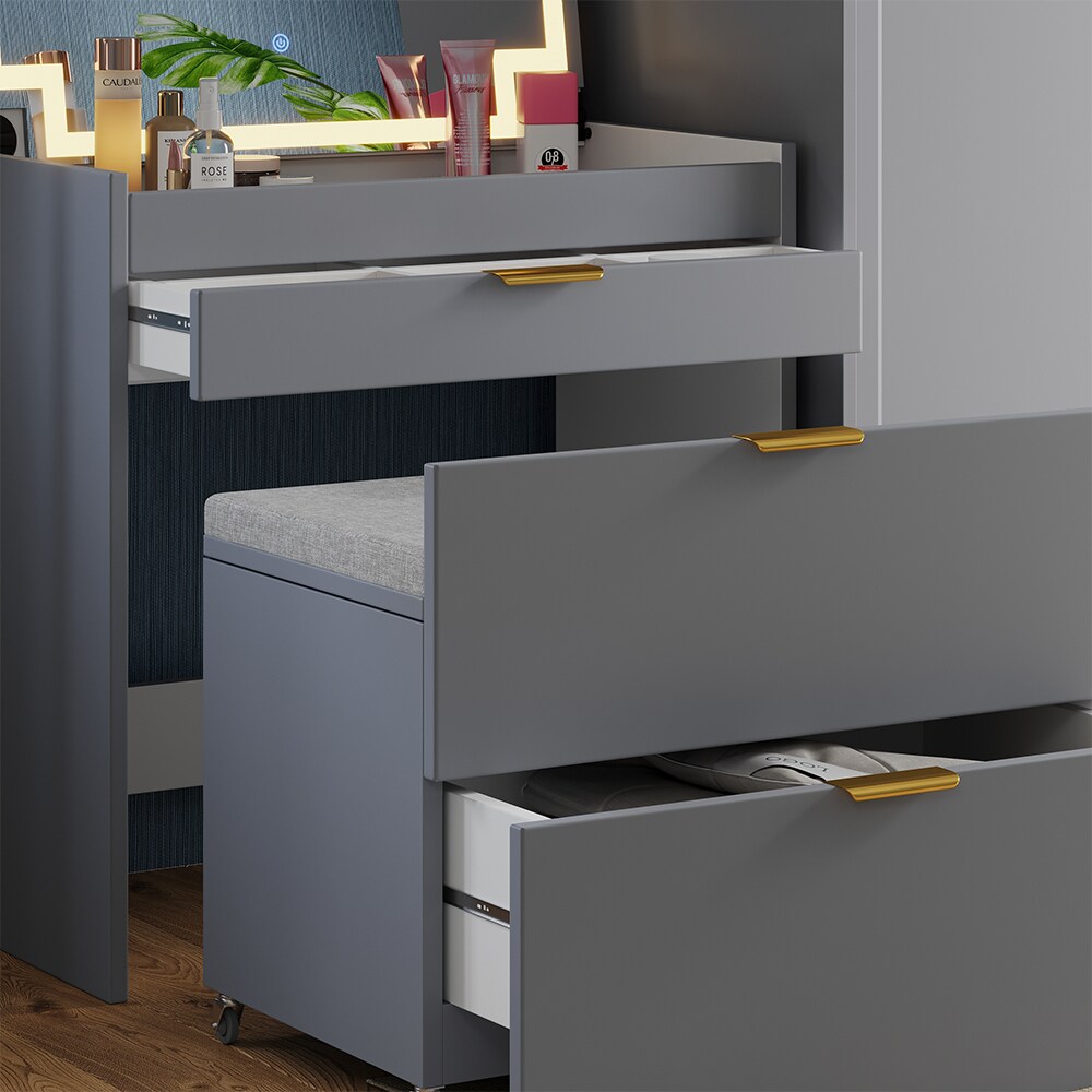 Vicco Schminkkommode Wanja Grau 80 cm mit Bank und LED-Spiegel