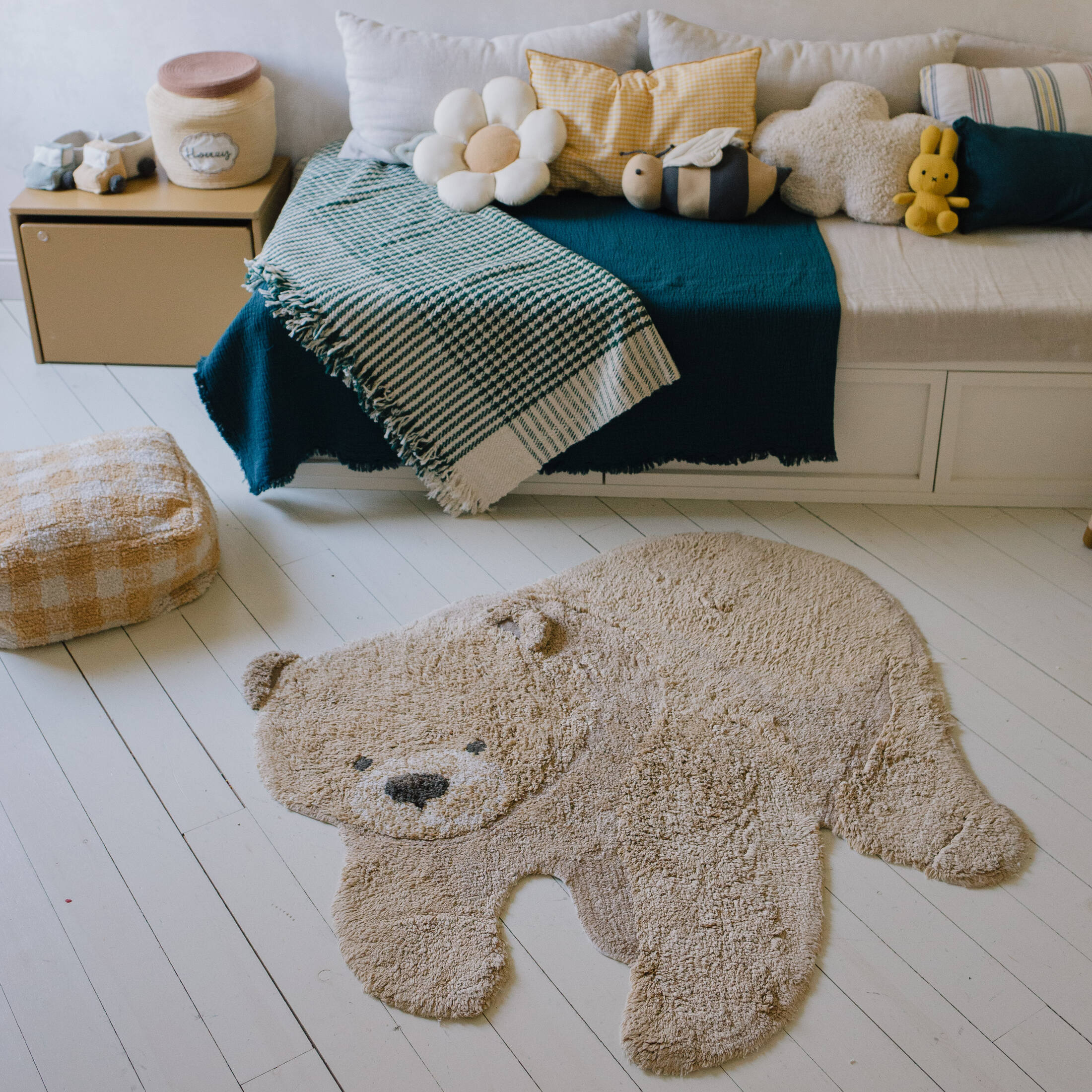 ANIMAL RUGS - Tapis ours lavable en coton | Doré