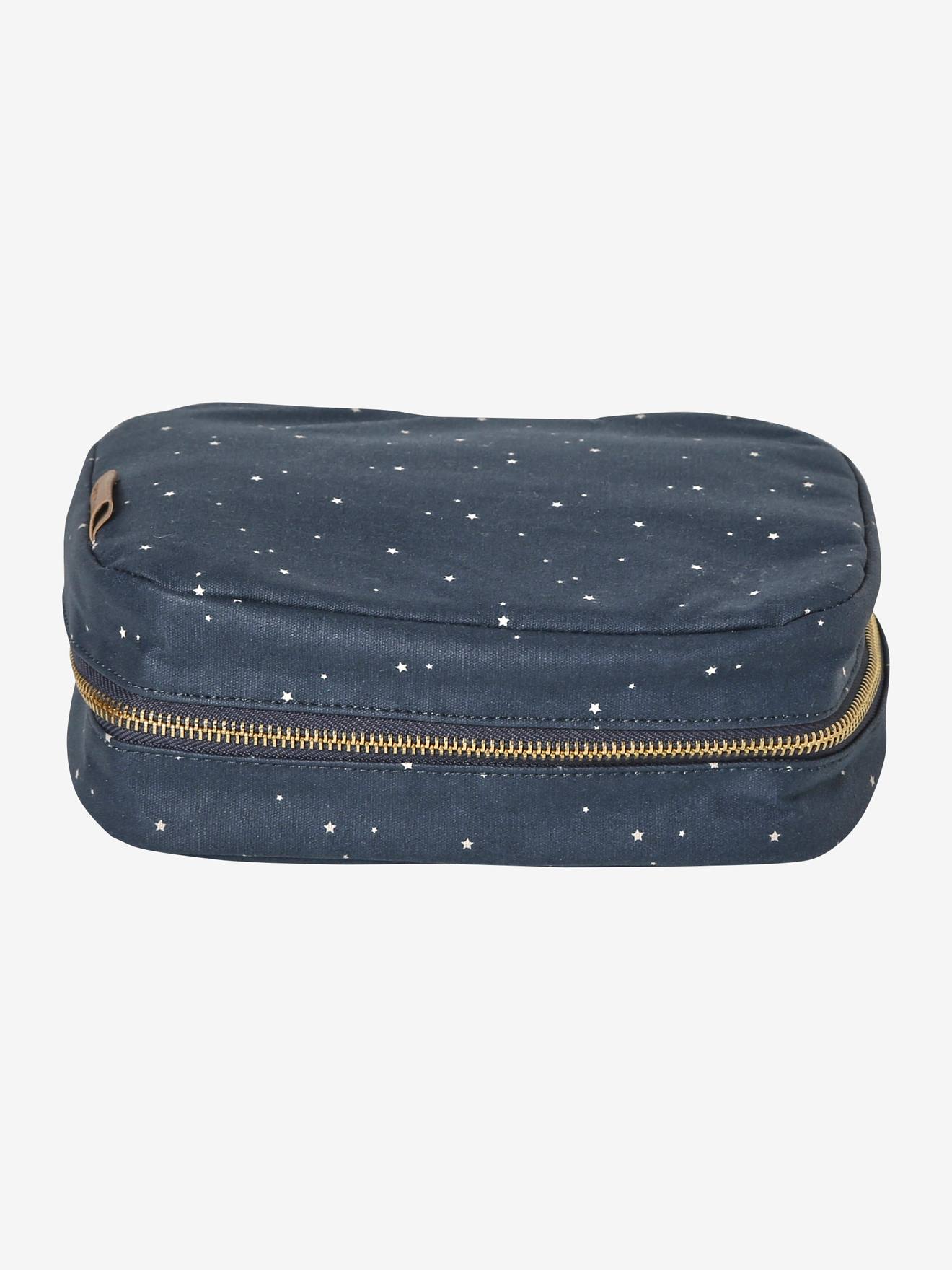 Lancheira de algodão com forro estampado azul escuro.
