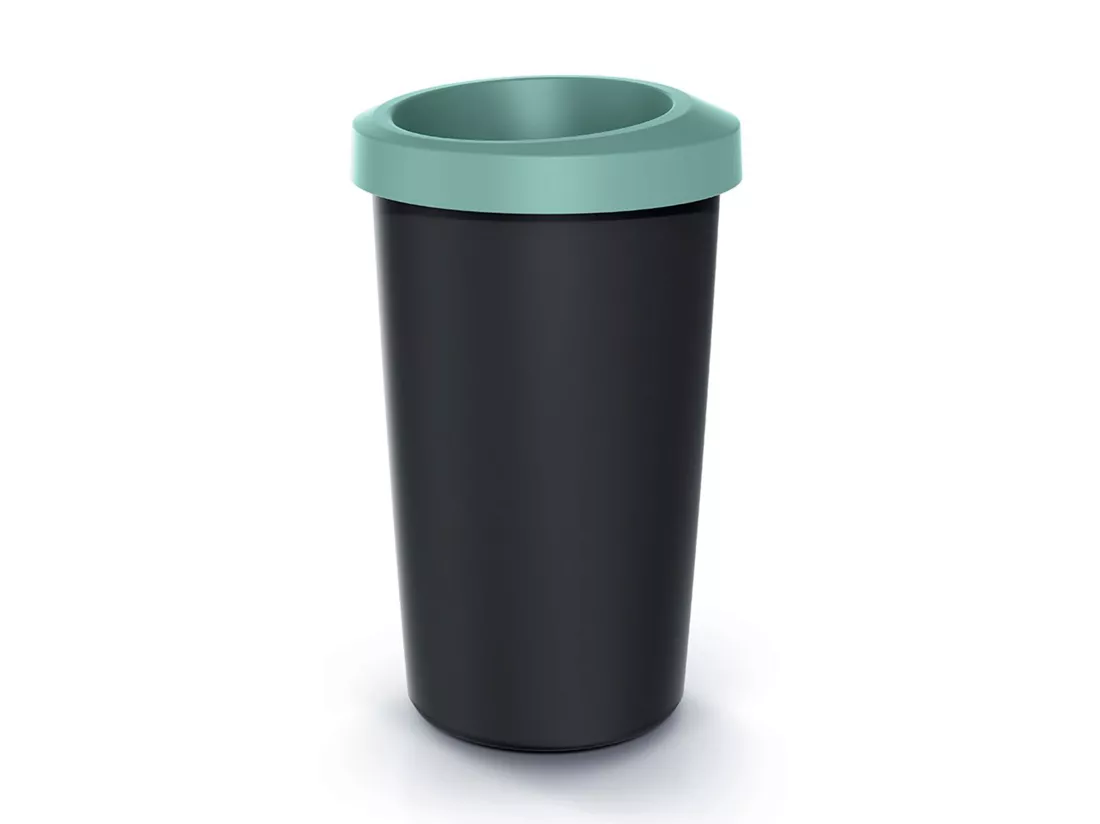 Recyclage Cube 45L Keden dans du plastique avec un couvercle ouvert vert. 39x39x65
