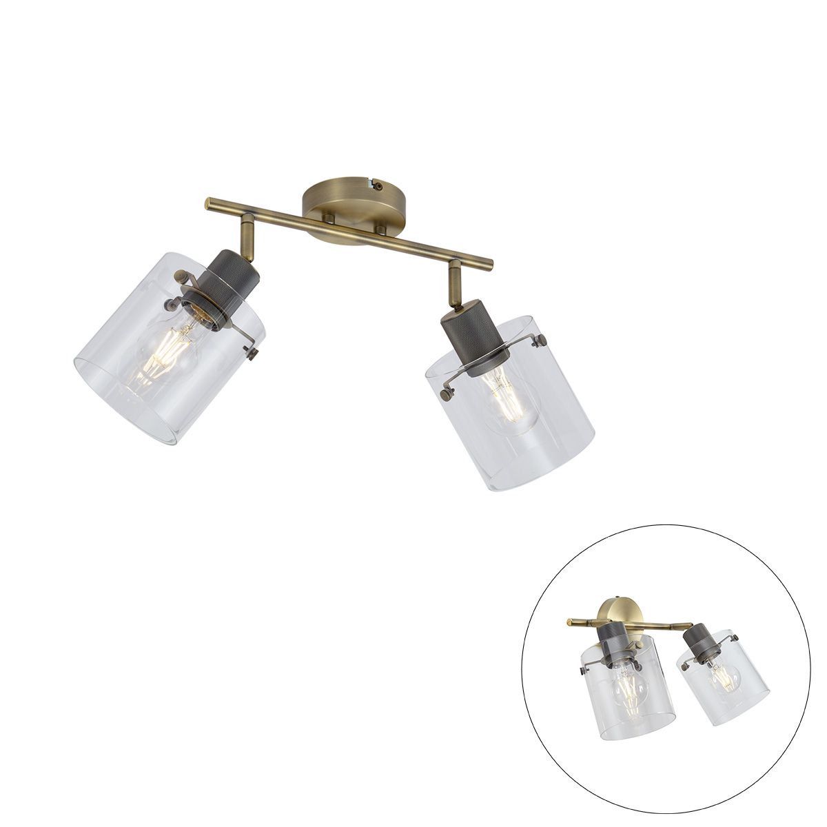 Design plafondspot brons met helder glas 2-lichts - Domo