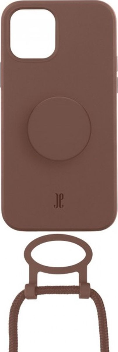 (by Just Elegance) iPhone 14 Pro PopGrip 3in1 Necklace Gummi Hülle   Handykette (150cm)   PopSockets (30147) - Braun