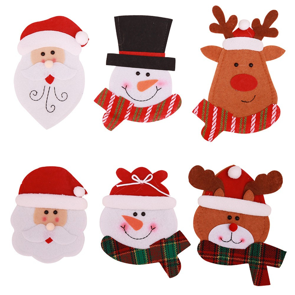 (6er Set) Filz Besteck Tasche Weihnachten Party Tisch Deko für Messer / Gabel / Löffel  - Weihnachtsmann / Schneemann / Rentier