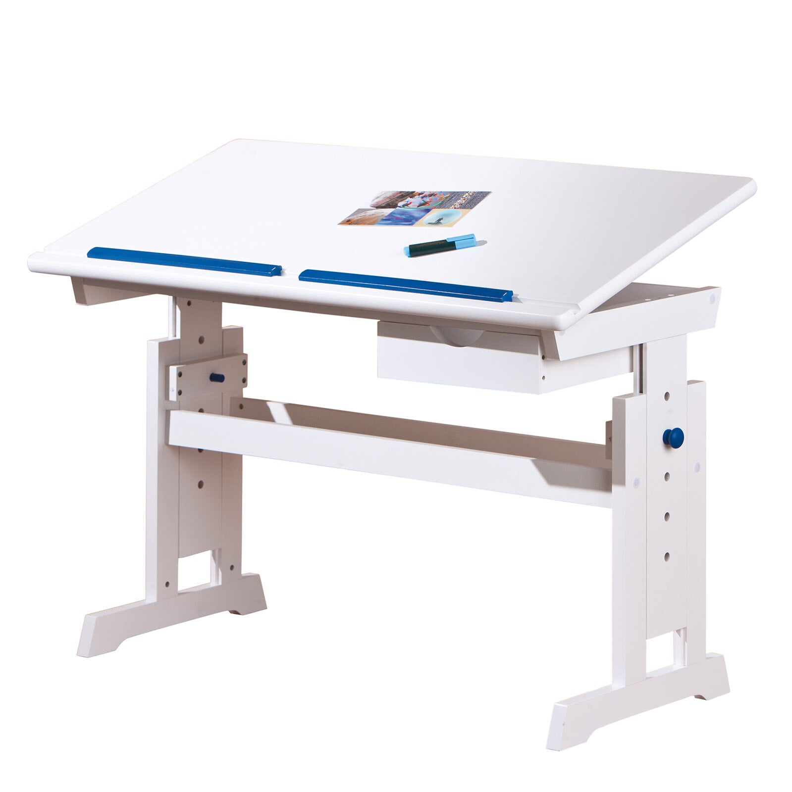 Schreibtisch Julian 109x63-96cm blau/rosa - weiß