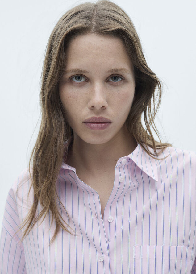 MANGO Striped cotton shirt Pink