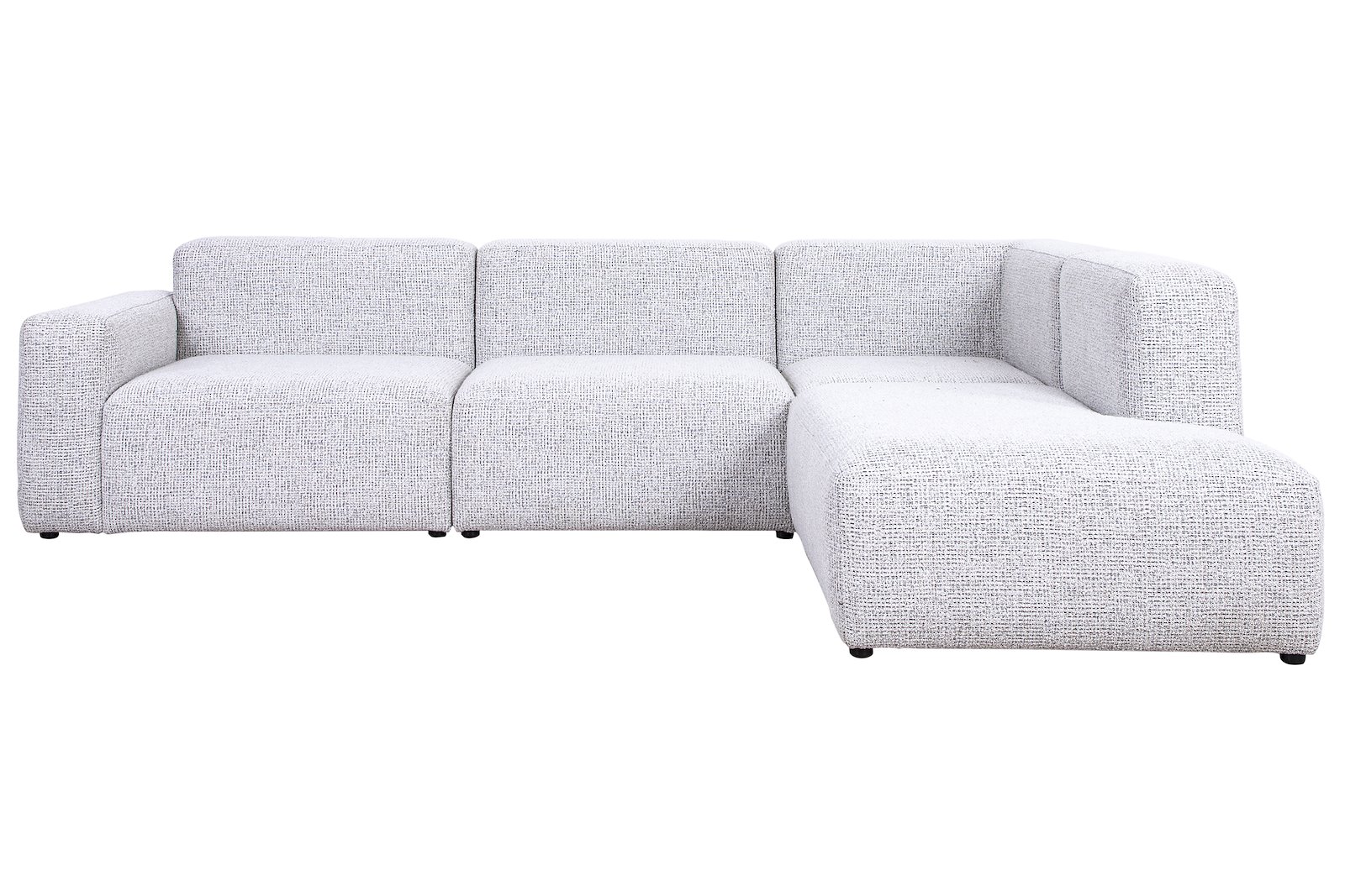 Cloud hjørnesofa 2,5-seter med åpen ende høyre. Tekstil Coco 80 hvit med sorte ben.