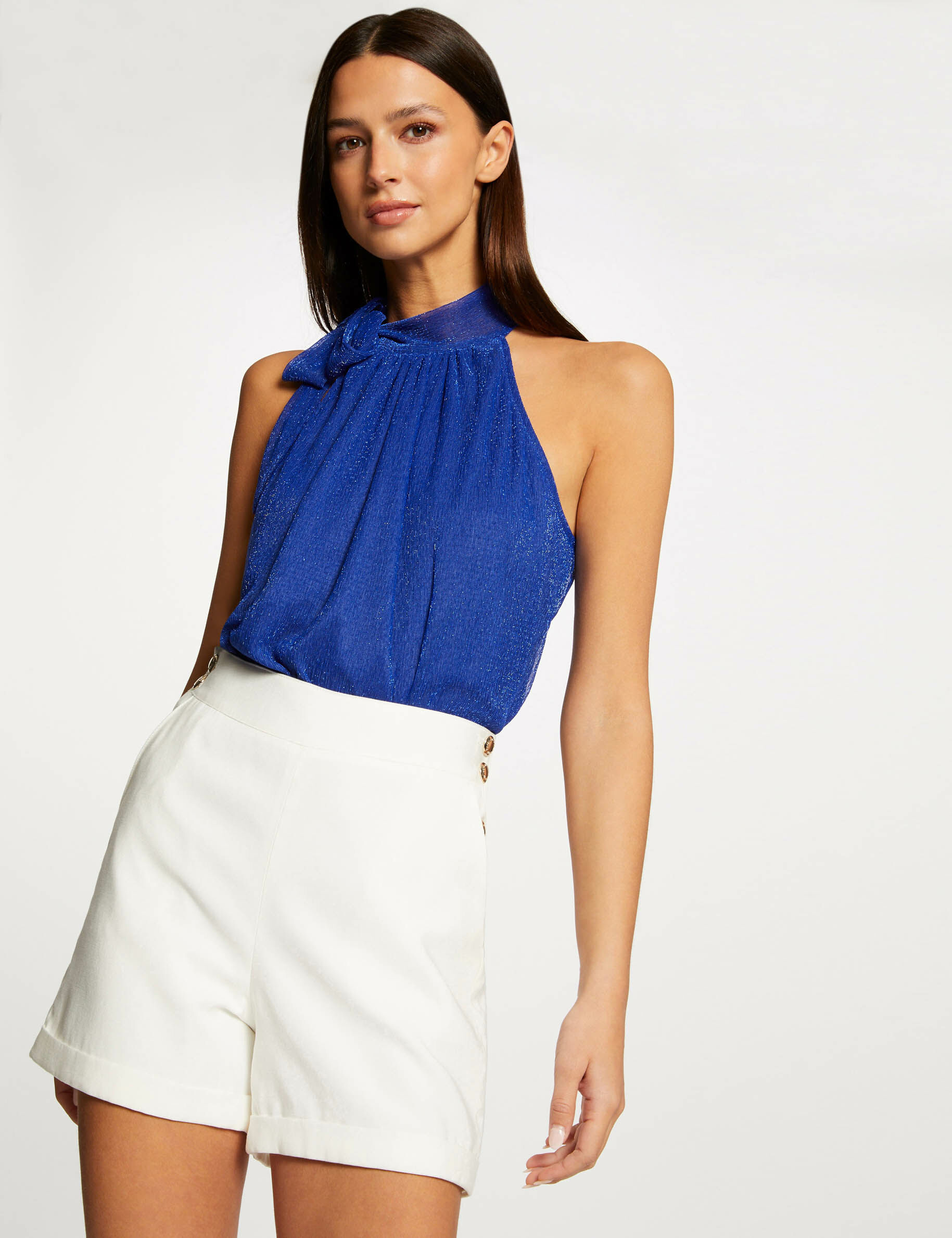 Débardeur encolure américaine avec noeud bleu femme - bleu