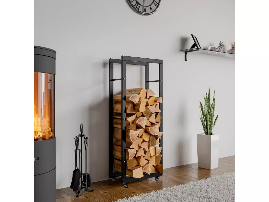 Etagère bois de cheminée - Métal - 25x40x150 cm - Noir - Keri