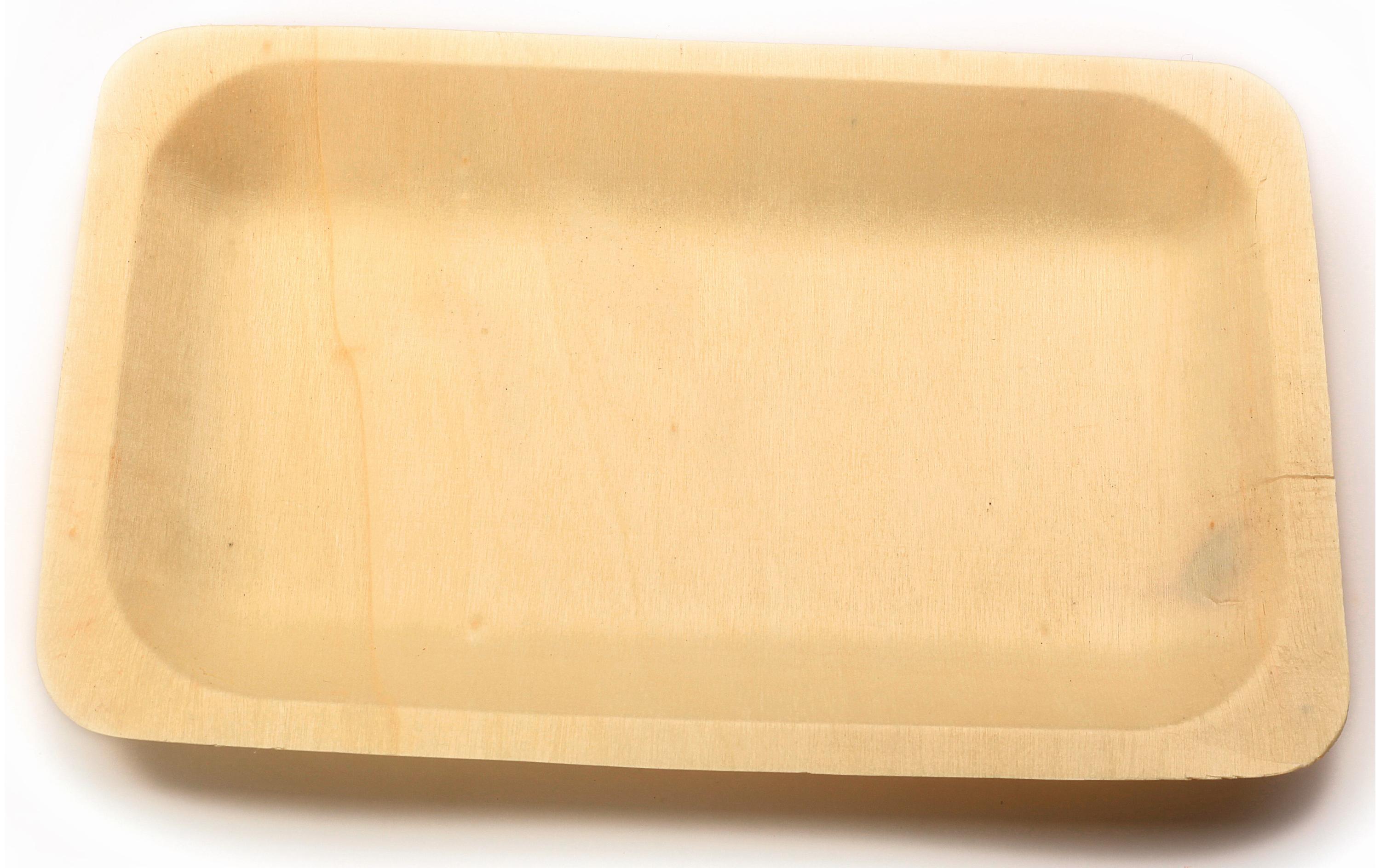Einweg-Schale 12 x 20 cm, 50 StückRechteckige Einwegschalen aus FSC Holz