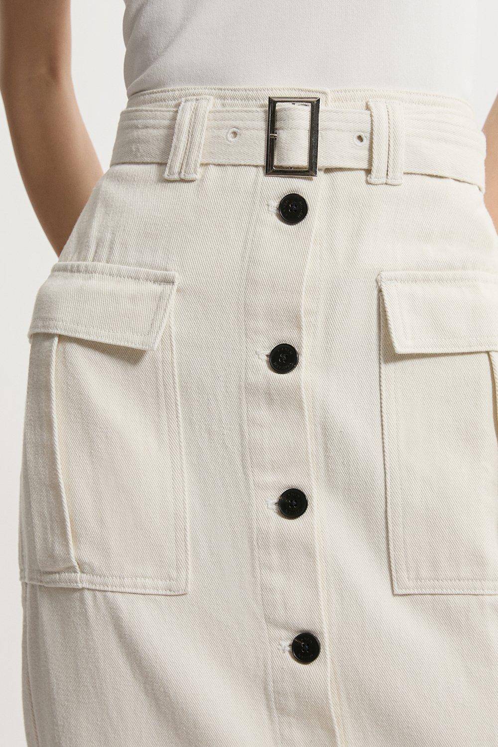KarenMillen Jupe midi en denim cargo à poches et ceinture