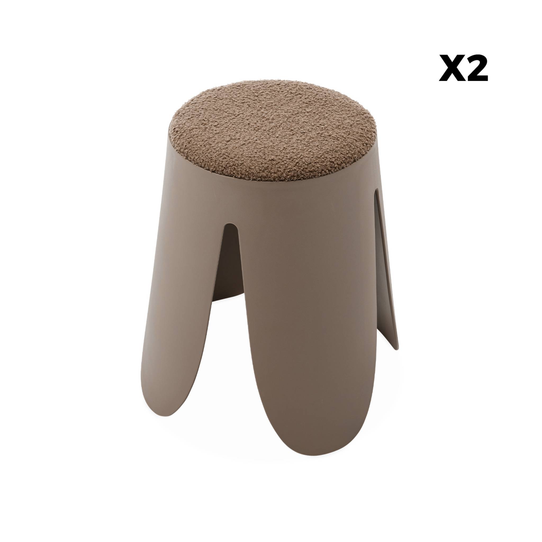 Set de 2 tabourets empilables marrons. Bouclette texturée. Niki. Ø30 / 44 x h46cm