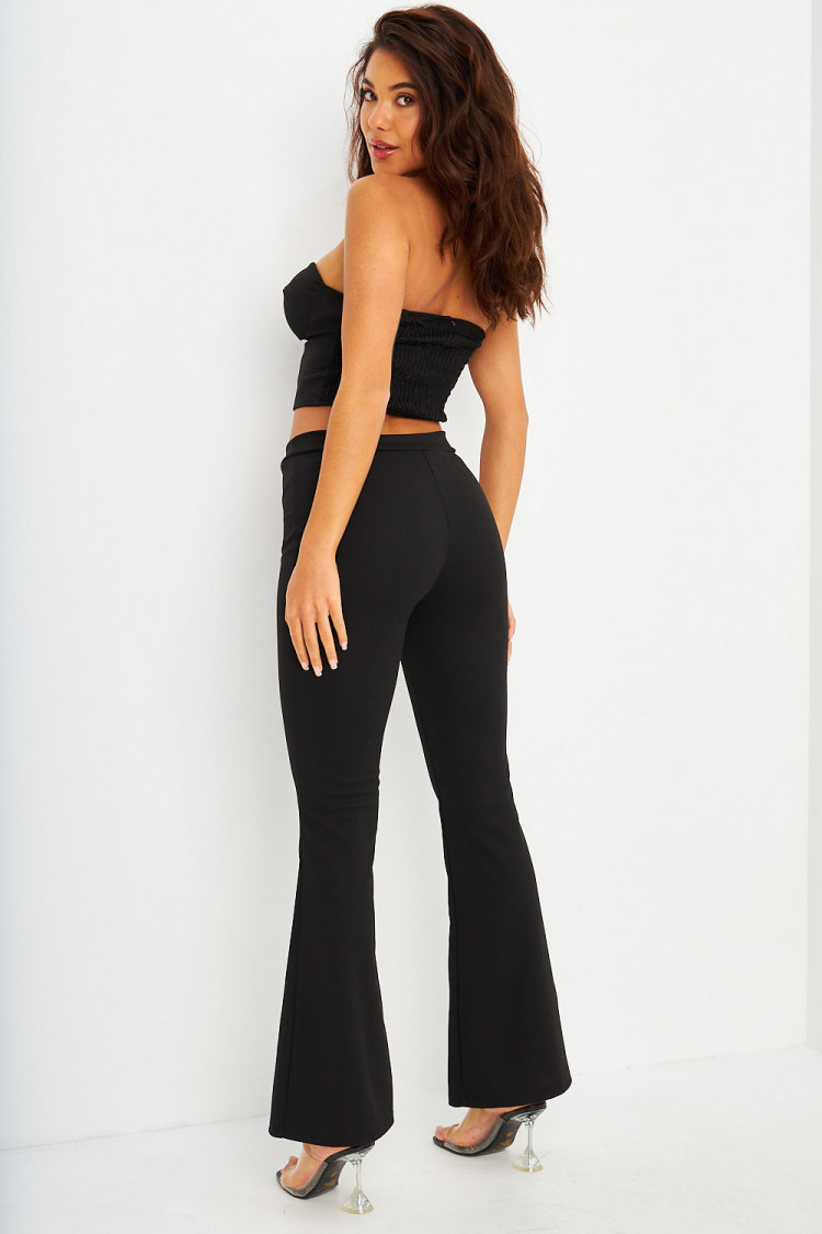 Ensemble 2 pièces crop top + pantalon évasé noir