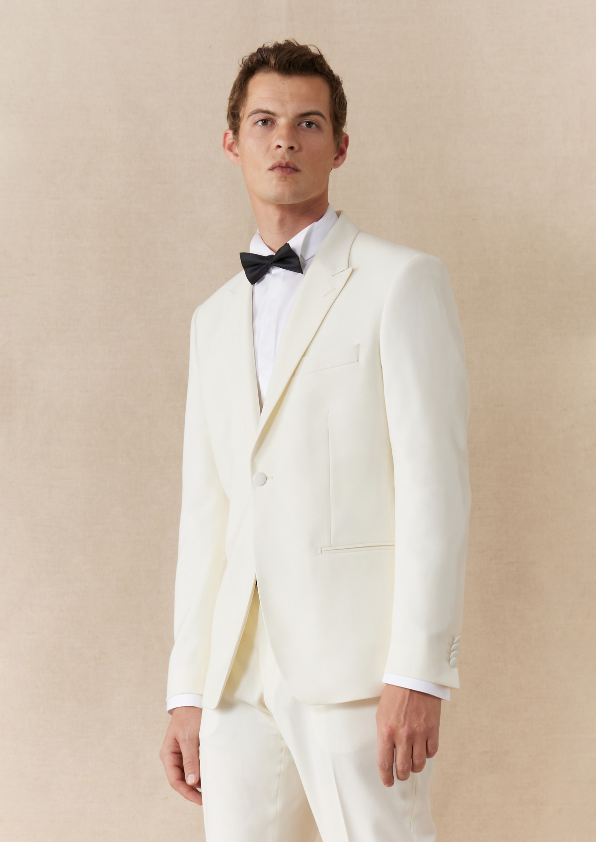 Veste de smoking Slim en laine unie écrue