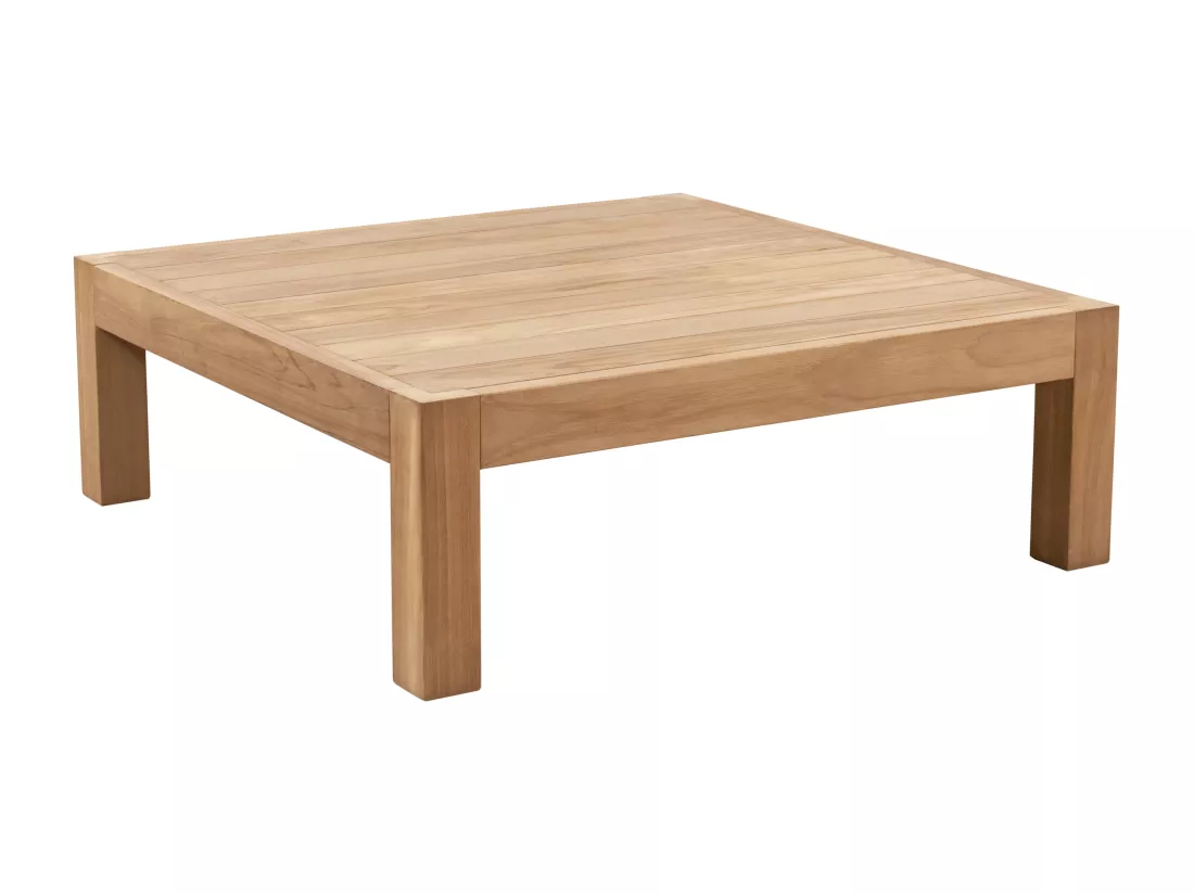 Salon de jardin en teck : un canapé 2 places, 2 fauteuils et une table basse carrée - Naturel clair et gris - SUMINI de MYLIA