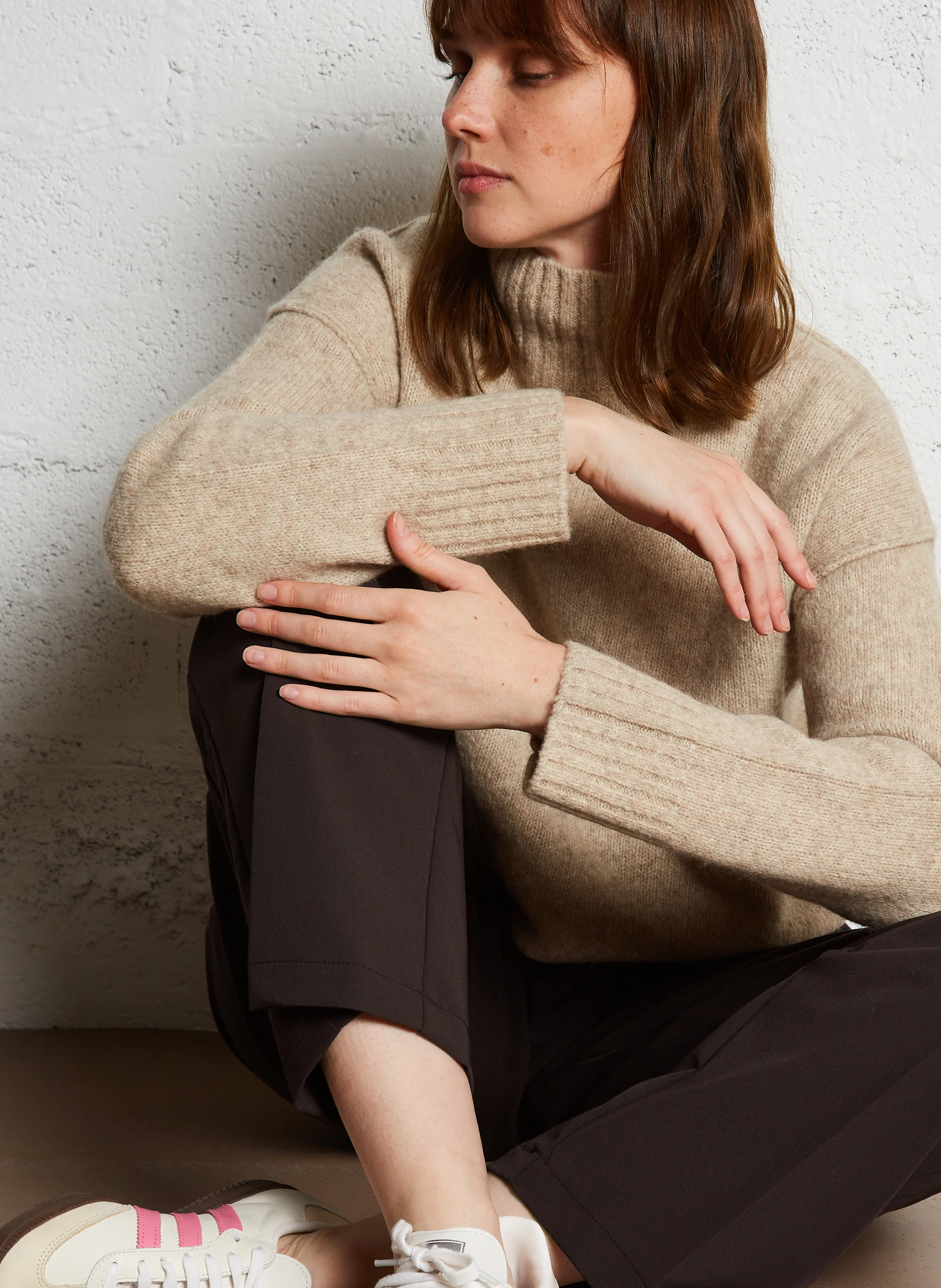 MYTHE - Pull oversize col montant en laine mélangée | Gris
