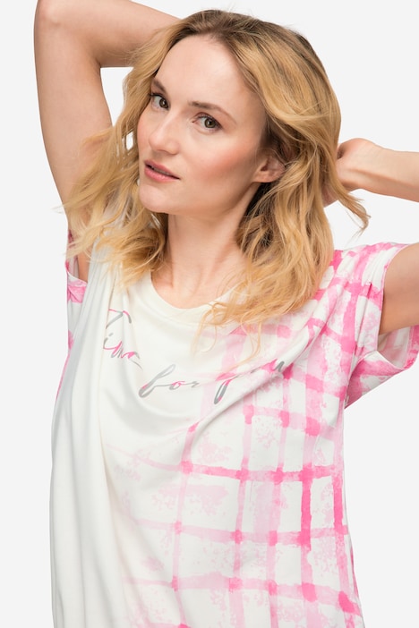 T-Shirt, oversized, Karoverlauf, Rundhals, Halbarm