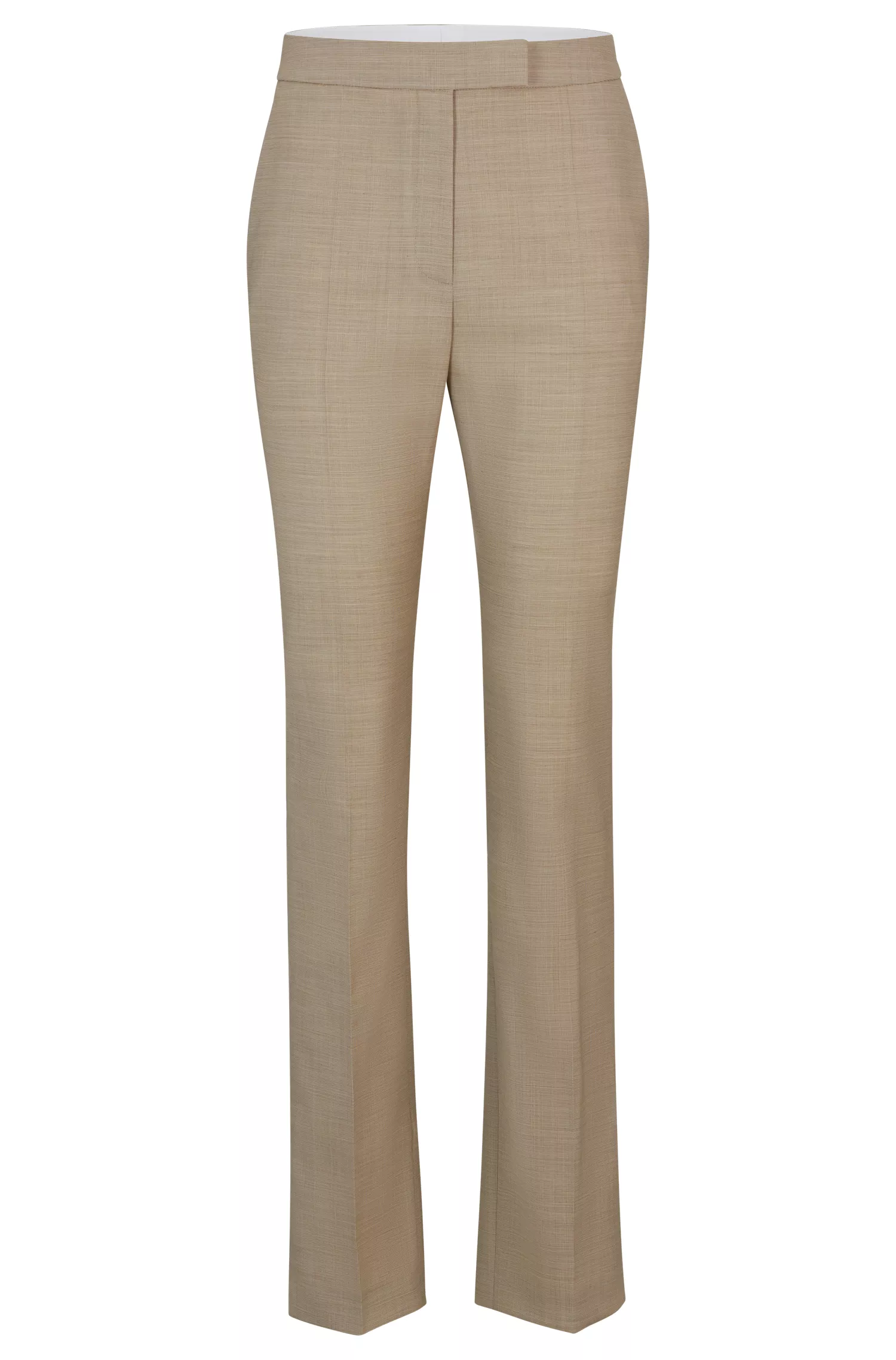 Calça BOSS preta de corte slim em pele de tubarão de lã virgem italiana.