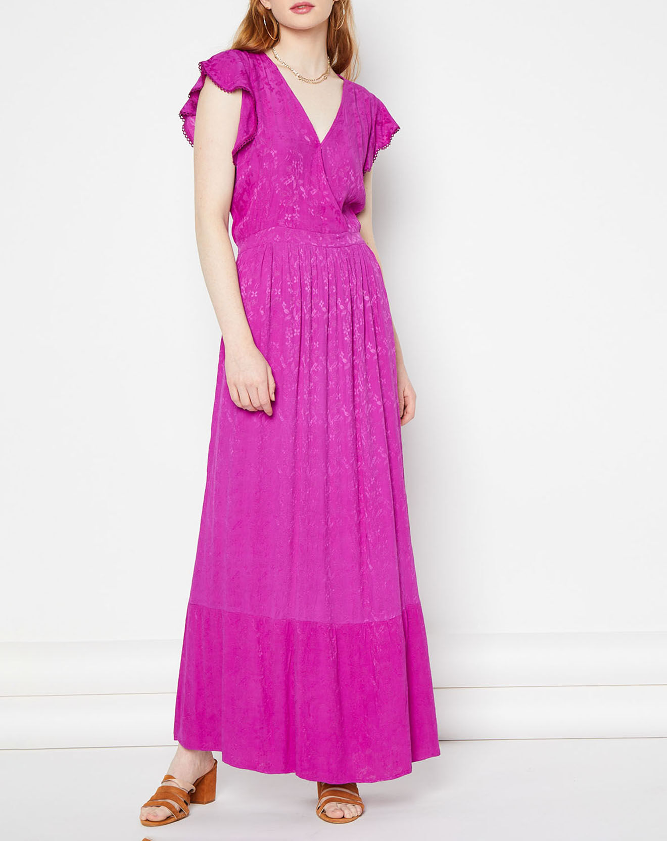 La Petite Etoile Robe longue Yvora broderies ton sur ton violette