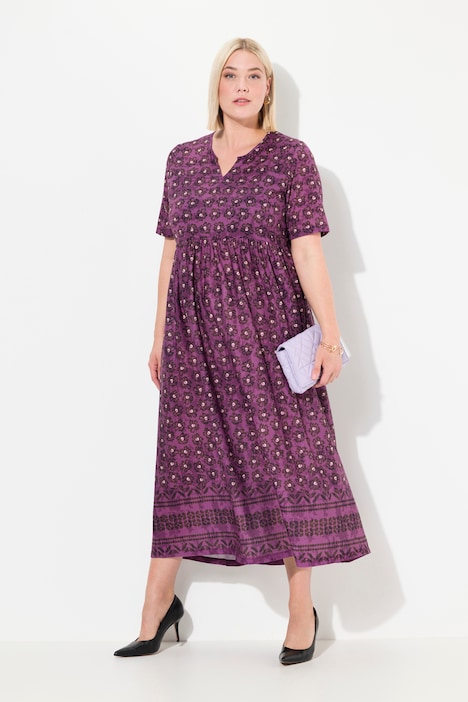 Jerseykleid, A-Linie, florales Muster, Tunika-Ausschnitt