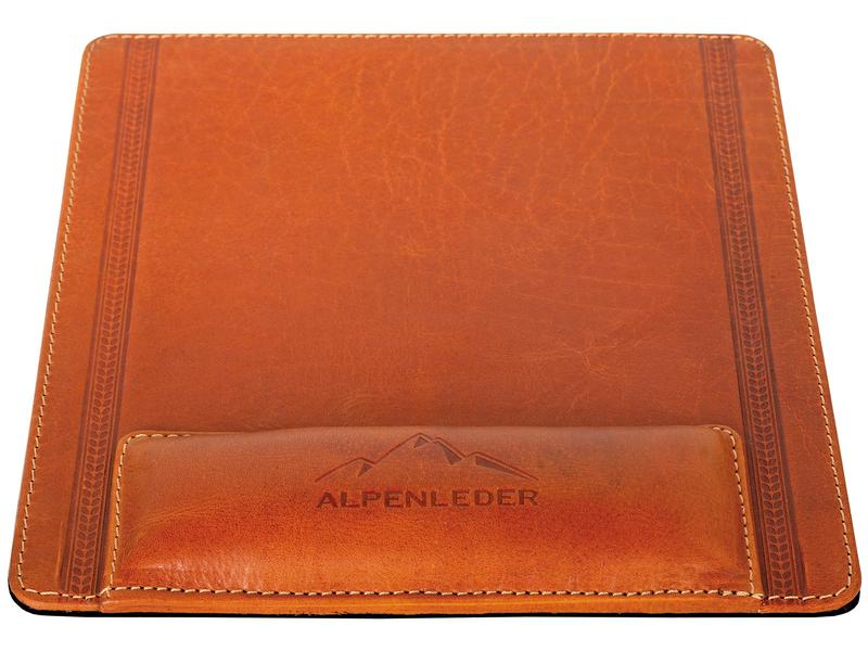 Alpenleder Mausmatte Konstanz Cognac Mauspad aus Leder