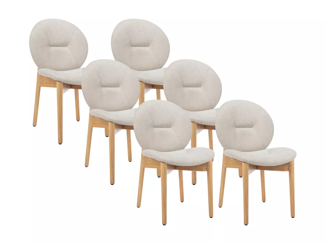 Lot de 6 chaises en tissu et bois d'hévéa - Beige - ISADIO