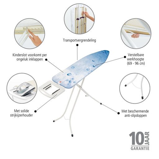 Brabantia Strijkplank B met strijkijzerhouder - 124 x 38 cm - Ice Water