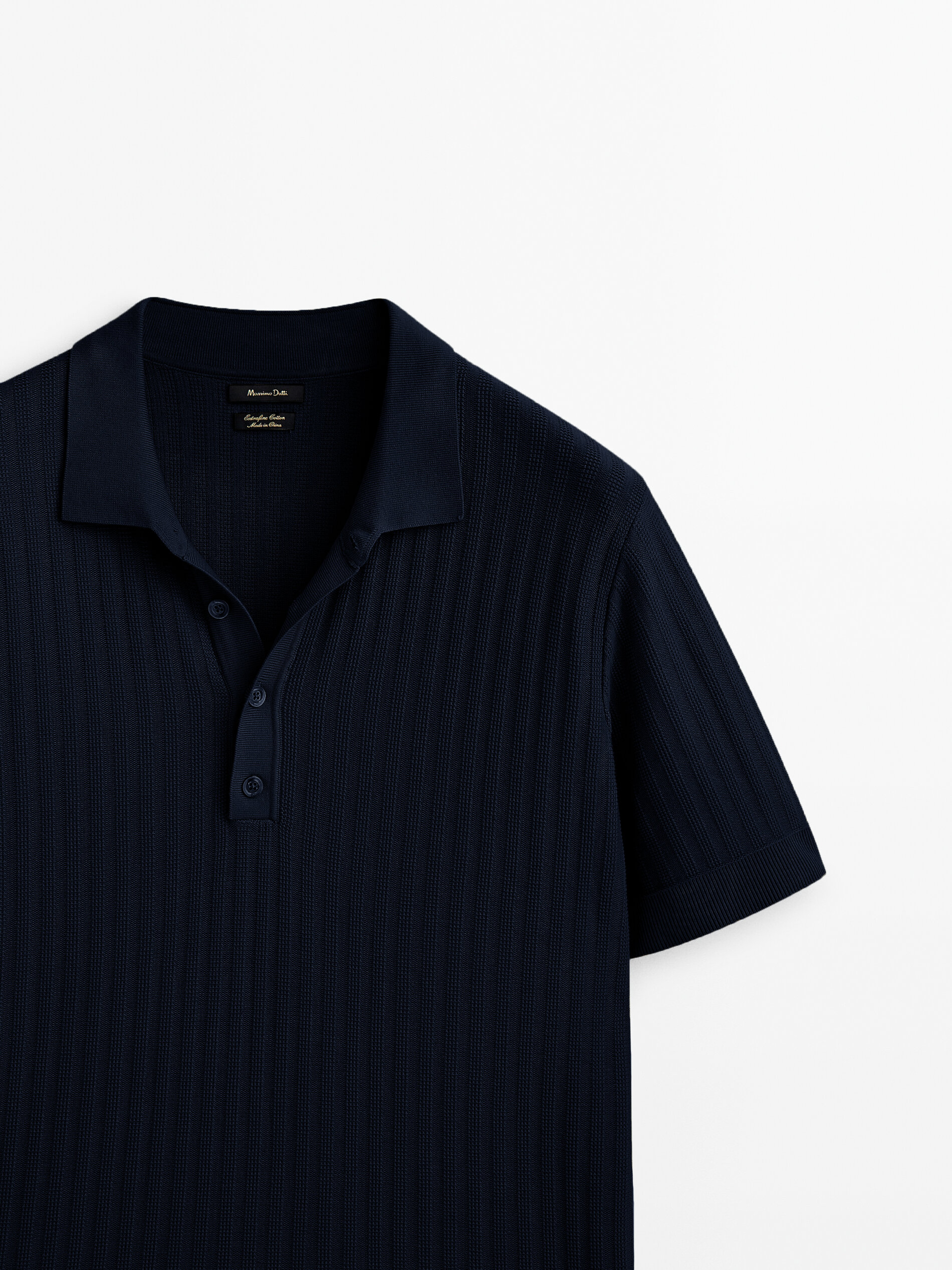 Camisa polo com costura vertical estruturada - AZUL MARINO