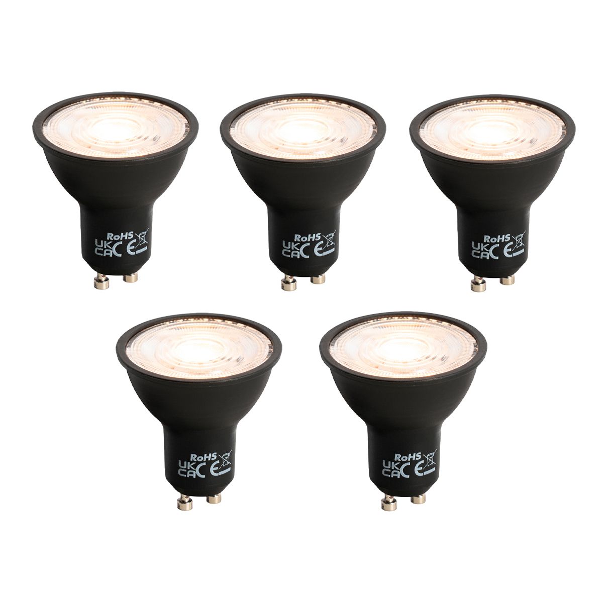 Set van 5 GU10 dimbare LED lamp zwart 6W 500 lm 2700K