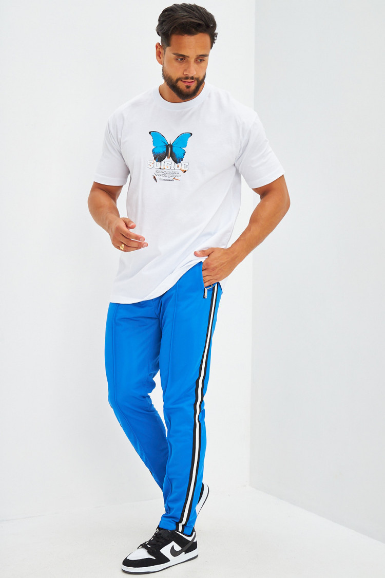 Jogging bandes latérales fermetures éclair bleu