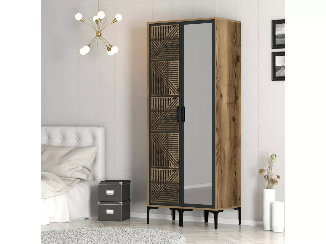 Garde-robe 2 portes Dpagliuc, Meubles de chambre, Penderie de plain-pied, Placard à vêtements, 80x201h48 cm, Noyer et Anthracite