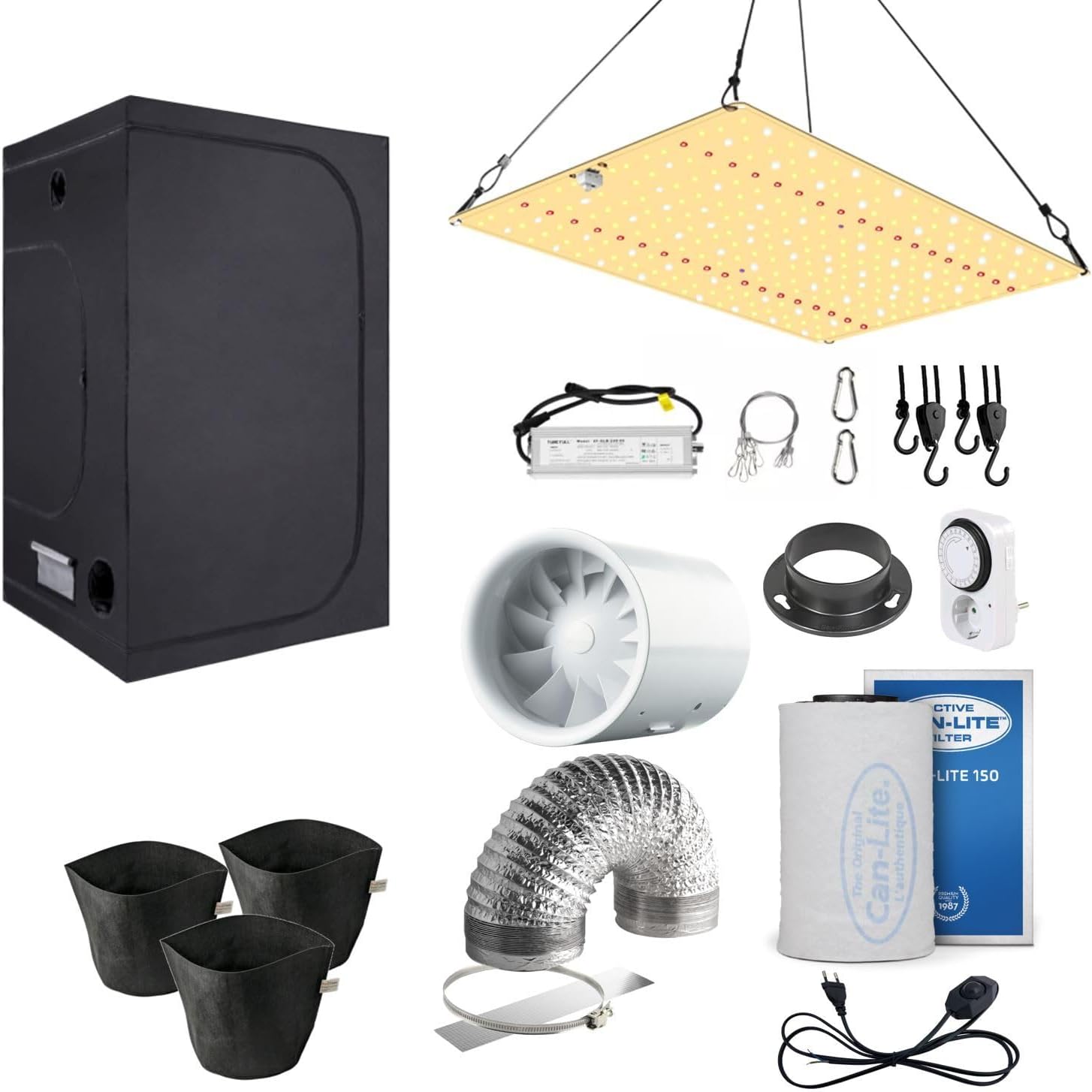 Growbox Komplettset 80x80 für 3 Pflanzen, dimmbare LED und leise Abluft regelbar