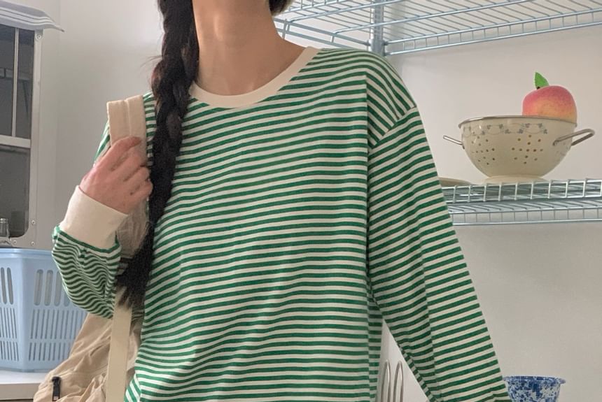 SeoulPop - Gestreept T-shirt met lange mouwen en losse pasvorm
