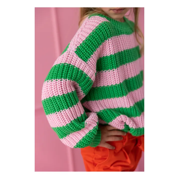 Yuki Pull Chunky Rayure Coton Bio | Vert