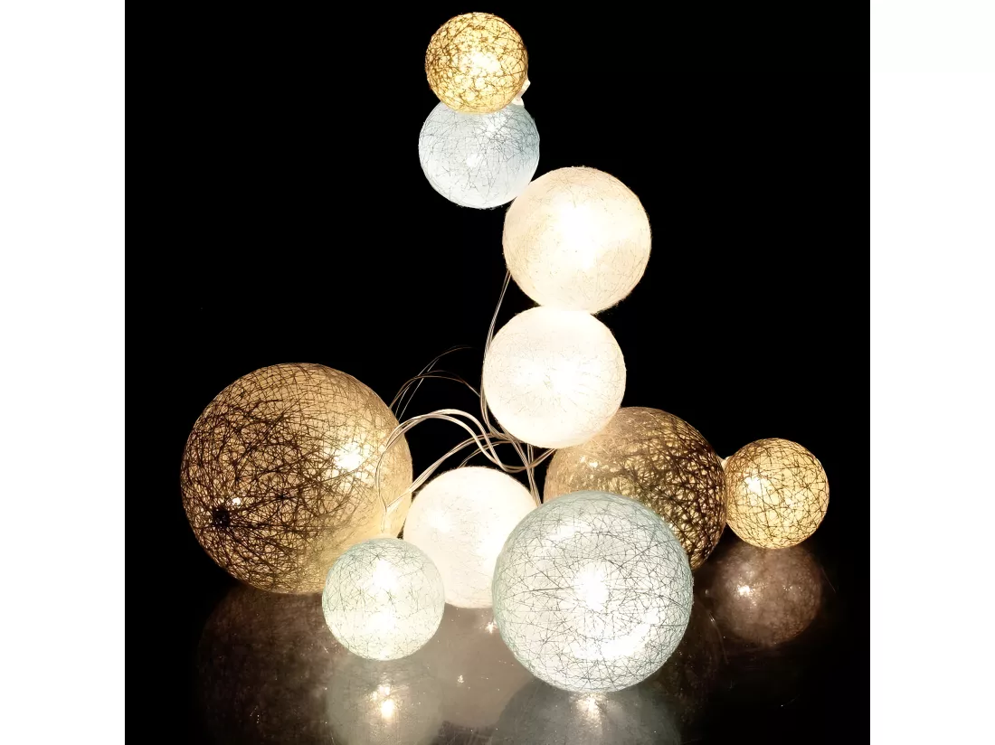 Guirlande lumineuse boules colorées 10 leds multi-tailles