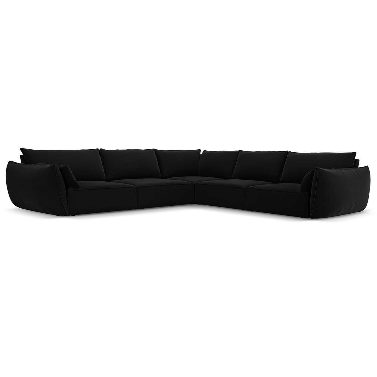 Mazzini Sofas Canapé d'angle Symétrique en Velours Vanda 7 Places noir - 286x286x85 cm
